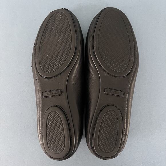 Tory Burch Minnie Black Leather Gold Logo Elastic Heel Ballet Flats - Picture 7 of 7
